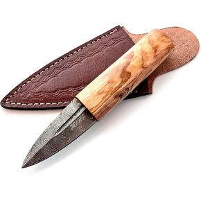 Handmade Scottish Sgian Dubh | Genuine Damascus Steel | Olive Wood Handle | Leather Sheath With Belt Loop | Kilt Accessory | Groomsmen Gift
