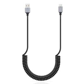 aceyoon 90 Degree Coiled USB Type C Cable, QC 3.0 Fast Charging Cable for iPhone 15/15 Pro/15 Pro Max/15 Plus, Samsung Galaxy S20, Spring Right Angle Cord Retractable1.18-2.62ft