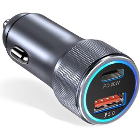 USB C Car Charger, Bangfun 36W/12V USB Car Phone Charger Dual Port QC&PD 3.0 Fast Charging Cigarette Lighter Adapter Plug for iPhone 15 14 13 12 11 Pro Max Plus iPad, Samsung S23 S22 S21,Pixel-Grey