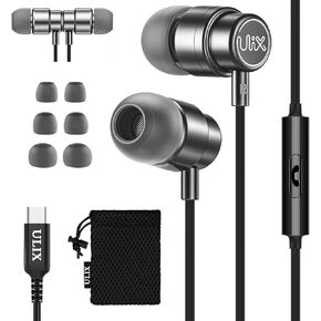 UliX Rider USB C Headphones, 5 Years Warranty, Magnetic USB-C Earbuds for iPhone 16 15 Pro Max Plus Samsung Galaxy S24 S23 Ultra S22 S21 FE S20 Z Flip 3 Fold 4 A53 A54, USB Type C Earphones - Grey