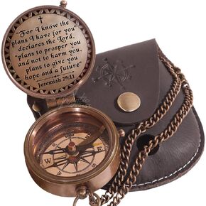 Engraved Brass Pocket Compass, First Communion Gifts, Baptism Gifts for Boys Girls, Confirmation Gifts for Men, Catholic Religious Christian Easter Gifts for Kids, Scout, Christmas