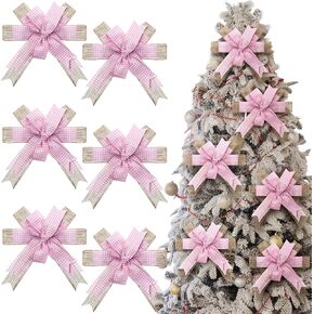 6 Pcs Christmas Burlap Bows for Wreaths Christmas Premade Bows for Tree Buffalo Plaid Wreath Bows Topper Burlap Check Bows Christmas Home Indoor Outdoor Decorations 6.3 Inch (Black and White)