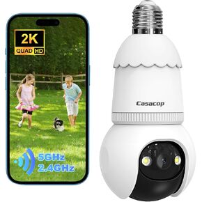 2PCS Light Bulb Security Camera - 2K 360° Motion Detection Cameras, 5G& 2.4GHz Wireless Outdoor Audible Alarm Color Night Vision Security Cameras, Compatible with Alexa