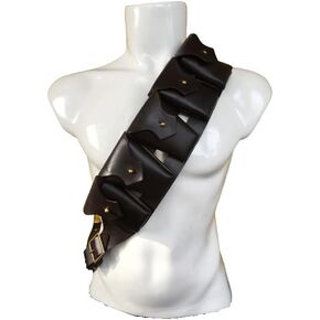 British Army Infantry Military Reproduction Genuine Leather Brown 5 Five Pocket Pouches P1903 1903 WW1 WWI & WW2 WWII Ammo Clips Rounds Shoulder Rig Bandolier