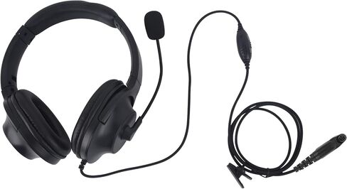 سماعة أذن فوق الرأس Walkie Talkie VOX مع ميكروفون Ptt Boom متوافق مع Retevis Motorola Ailunce HD1 EX500 EX600 NR30 SP RT29 RT46 RT48 RT47V RT82 RT83 RB23 (بكلتا الأذنين، أسود، سلكي) in Kuwait