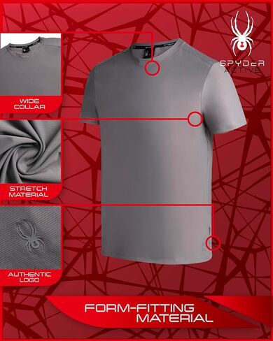 تي شيرت Spyder الرياضي للرجال - تي شيرت رياضي مطاطي ذو أداء نشط - جزء علوي مسامي سريع الجفاف (S-XL) in Kuwait