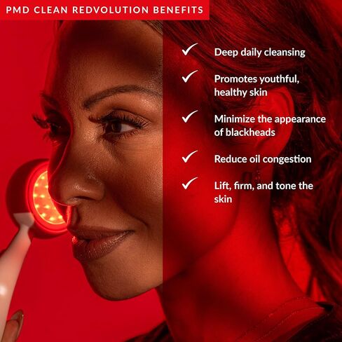 PMD Clean Redvolution - Smart Facial Cleansing Device with Silicone Brush & Age-Defying Red Light Therapy Treatment - Smooths Fine Lines and Wrinkles, Firms and Tones - For Face & Body in Saudi Arabia