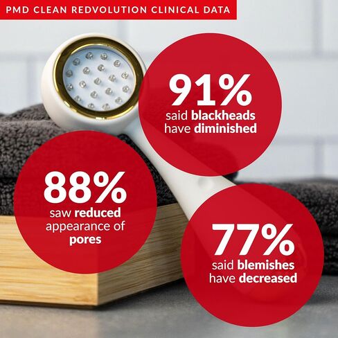 PMD Clean Redvolution - Smart Facial Cleansing Device with Silicone Brush & Age-Defying Red Light Therapy Treatment - Smooths Fine Lines and Wrinkles, Firms and Tones - For Face & Body in Saudi Arabia