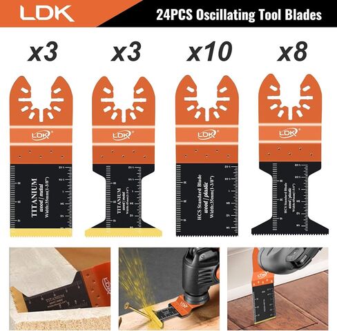 LDK 20pcs Titanium Oscillating Saw Blades, Universal Multitool Blades for Metal Wood Cutting, Multi Tool Blades Fit Dewalt Worx Rockwell Ryobi Bosch Fein Milwaukee in Kuwait