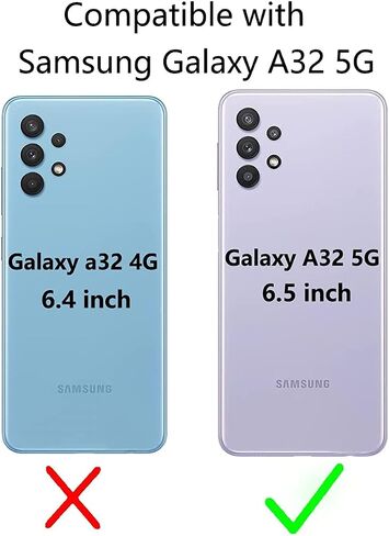 Phone Case for Samsung Galaxy A32 5G 6.5 inch with Tempered Glass Screen Protector Card Holder Wallet Cover Stand Flip Leather Cell Accessories Glaxay A 32 32A S32 G5 A326U Cases Women Men Blue in Saudi Arabia
