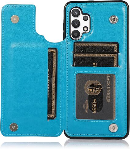 Phone Case for Samsung Galaxy A32 5G 6.5 inch with Tempered Glass Screen Protector Card Holder Wallet Cover Stand Flip Leather Cell Accessories Glaxay A 32 32A S32 G5 A326U Cases Women Men Blue in Saudi Arabia