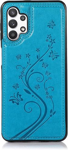 Phone Case for Samsung Galaxy A32 5G 6.5 inch with Tempered Glass Screen Protector Card Holder Wallet Cover Stand Flip Leather Cell Accessories Glaxay A 32 32A S32 G5 A326U Cases Women Men Blue in Saudi Arabia