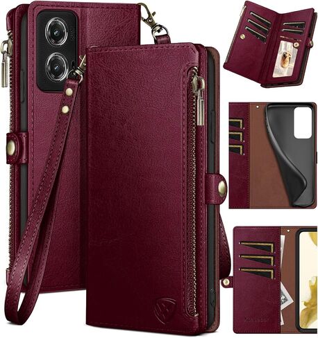 XcaseBar for Moto G Stylus 5G 2024 Wallet case with Zipper Credit Card Holder【RFID Blocking】,Flip Folio Book PU Leather Phone Shockproof Cover Women Men for Stylus 5G 2024 case Wine Red in Kuwait