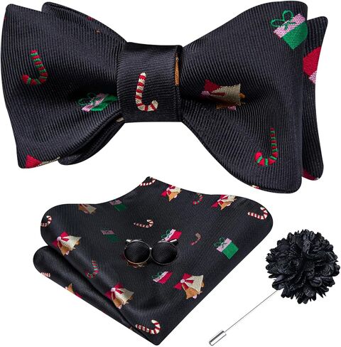 Hi-Tie Christmas Bowtie for Men Self Bow Tie Lapel Pin Sets Pocket Square Cufflinks Silk Xmas Party Festival in Kuwait