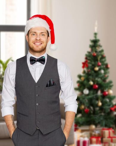 Hi-Tie Christmas Bowtie for Men Self Bow Tie Lapel Pin Sets Pocket Square Cufflinks Silk Xmas Party Festival in Kuwait