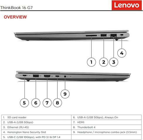 Lenovo 2024 أحدث كمبيوتر محمول ThinkBook 16 G7 Business، شاشة 16 بوصة FHD+، Intel Core Ultra 5 125U، ذاكرة وصول عشوائي DDR5 سعة 16 جيجابايت، SSD 512 جيجابايت، لوحة مفاتيح بإضاءة خلفية، كاميرا ويب، HDMI، قارئ بطاقات، Wi-Fi 6، W11 Pro، رمادي، ضمان لمدة عامي in Saudi Arabia