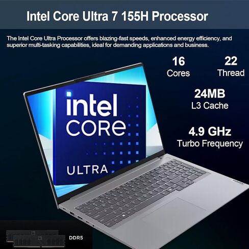 Lenovo 2024 Latest ThinkBook 16 G7 Business Laptop, 16" FHD+ Display, Intel Core Ultra 5 125U, 16GB DDR5 RAM, 512GB SSD, Backlit KB, Webcam, HDMI, Card Reader, Wi-Fi 6, W11 Pro, Grey, 2 Yr Warranty in Saudi Arabia