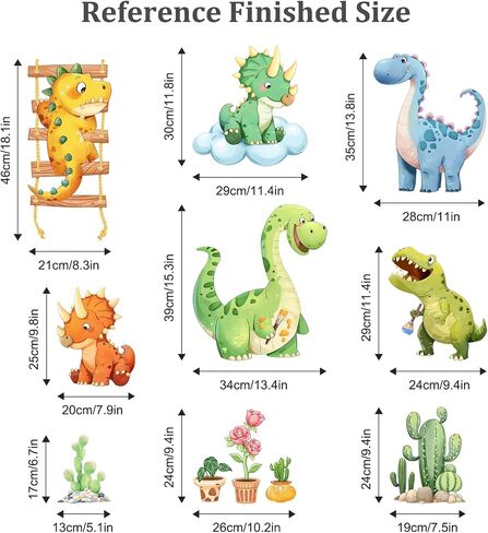 Watercolor Baby Dinosaur Wall Decals, Cute Dino Volcano Wall Stickers Tropical Leaf Palm Tree Peel and Stick Wall Decal Self Adhesive Wall Art Sticker for Baby Nursery Kids Room Home Decor in Kuwait