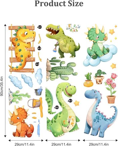 Watercolor Baby Dinosaur Wall Decals, Cute Dino Volcano Wall Stickers Tropical Leaf Palm Tree Peel and Stick Wall Decal Self Adhesive Wall Art Sticker for Baby Nursery Kids Room Home Decor in Kuwait
