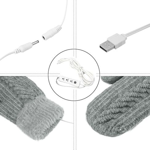 قفازات USB ساخنة، قفازات تدفئة تدفئة كهربائية شتوية، قفازات تدفئة سميكة محبوكة من القطيفة، قفازات تدفئة اليدين كاملة الأصابع، 3 تروس، حياكة قابلة للتعديل، قفازات ساخنة in Kuwait