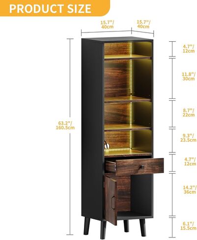 DWVO Large Record Player Stand with Power Outlets & LED Light, Media Storage Cabinet Holds Up to 540 Albums, Turntable Stand with Wooden Legs for Living Room, Walnut in Saudi Arabia