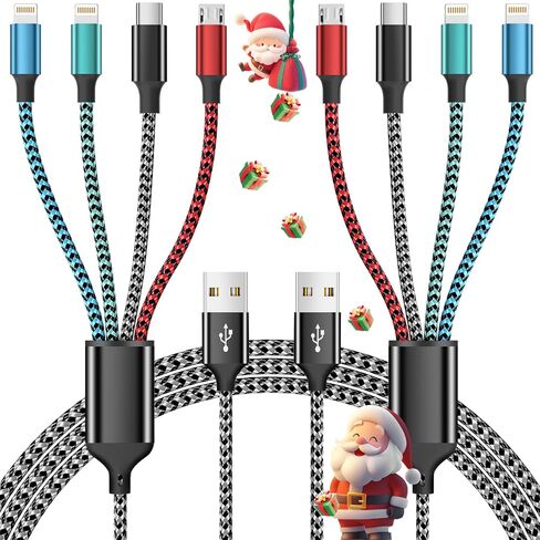 Multi Charging Cable,4 in 1 Charging Cable Charging Cables for Multiple Devices Nylon Braided Universal Charger Phone Charger Cord with 2 IP/USB-C/Micro USB Port for Cellphone/Tablets/More(2Pack 5FT) in Saudi Arabia