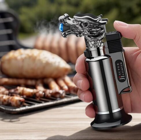 Bright Fire Dragon Lighter, Windproof Jet Flame Butane Refillable, Multipurpose, Culinary, Vintage, Kitchen Cooking Torches, Mini Torch, Gifts for Men Unique, BBQ (Butane is Not Included) in Saudi Arabia