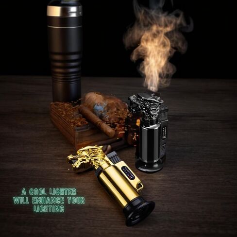 Bright Fire Dragon Lighter, Windproof Jet Flame Butane Refillable, Multipurpose, Culinary, Vintage, Kitchen Cooking Torches, Mini Torch, Gifts for Men Unique, BBQ (Butane is Not Included) in Saudi Arabia