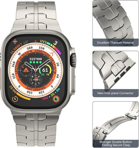LULULOOK Titanium Band Compatible with Apple Watch Ultra/Ultra 2 49mm, Grade 2 Pure Titanium Metal Smartwatch Replacement Band with Folding Clasp for Men in Saudi Arabia