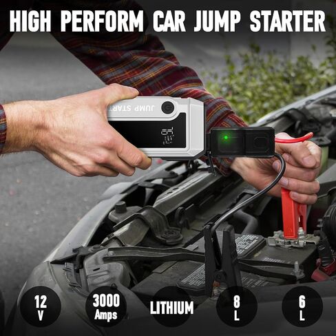 Car Battery Jump Starter, 3000A Peak Jump Starter Up to 6.0L Gas & 3.0L Diesel Engines,12V Portable Lithium Jump Box, Auto Booster Battery Charger Power Bank, LED Light, LCD Screen in Saudi Arabia