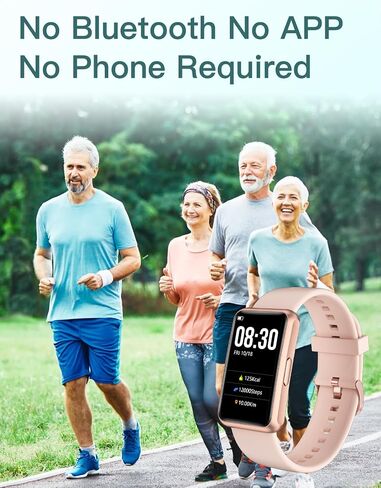 HUAKUA Fitness Tracker No Bluetooth No APP No Phone Needed, Fitness Watch for Men Women Parents IP68 Waterproof with Full Touch Screen Steps Calories Counter Sleep Tracker Alarm Clocks (Black) in Saudi Arabia