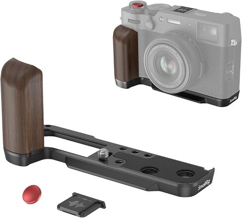 مقبض يد SmallRig X100VI / X100V، مقبض خشبي على شكل حرف L لكاميرا FUJIFILM X100VI / X100V، لوحة مدمجة سريعة التحرير لـ Arca، مع زر مصراع وغطاء حذاء ساخن، فضي - 4804 in Kuwait