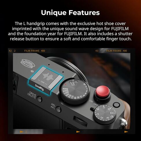 مقبض يد SmallRig X100VI / X100V، مقبض خشبي على شكل حرف L لكاميرا FUJIFILM X100VI / X100V، لوحة مدمجة سريعة التحرير لـ Arca، مع زر مصراع وغطاء حذاء ساخن، فضي - 4804 in Kuwait