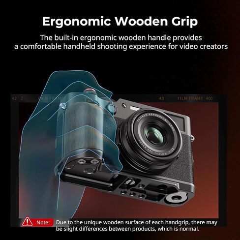 مقبض يد SmallRig X100VI / X100V، مقبض خشبي على شكل حرف L لكاميرا FUJIFILM X100VI / X100V، لوحة مدمجة سريعة التحرير لـ Arca، مع زر مصراع وغطاء حذاء ساخن، فضي - 4804 in Kuwait