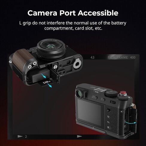 مقبض يد SmallRig X100VI / X100V، مقبض خشبي على شكل حرف L لكاميرا FUJIFILM X100VI / X100V، لوحة مدمجة سريعة التحرير لـ Arca، مع زر مصراع وغطاء حذاء ساخن، فضي - 4804 in Kuwait