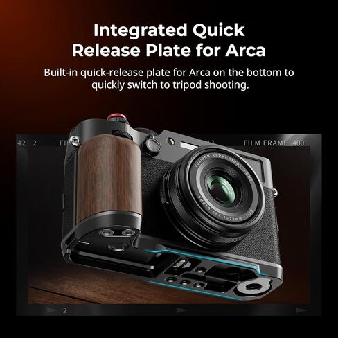 مقبض يد SmallRig X100VI / X100V، مقبض خشبي على شكل حرف L لكاميرا FUJIFILM X100VI / X100V، لوحة مدمجة سريعة التحرير لـ Arca، مع زر مصراع وغطاء حذاء ساخن، فضي - 4804 in Kuwait