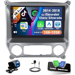 Android 13 1+32G Car Stereo for Chevrolet Chevy Silverado GMC Sierra 2014-2018 with Wireless Carplay Android Auto, 10.1" Touchscreen Car Radio with Bluetooth,WiFi, GPS Navi,FM/EQ/RDS,HiFi+Rear Camera