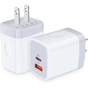 20W Dual Port USB C Fast Wall Charger Power Adapter for Samsung Galaxy S24 A15 A54 S23 S22 S21 S10 Plus Ultra, iPhone 16 15 14 13 12 Mini Pro Max, 2PC PD Type C Block Plug Box Charging Cube Base Brick