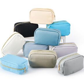 10 Pcs Preppy Makeup Bag Bulk Cosmetic Bag Bridesmaid Gift Wedding Day Bachelorette Party Favor DIY Toiletry Bag PU Leather Skincare Pouch Small Waterproof Makeup Bag for Women(Black)