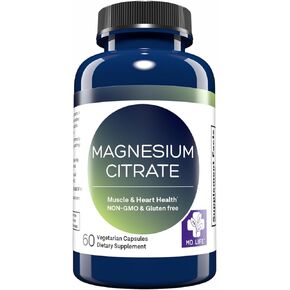 MD. Life Magnesium Citrate Supplement 250 mg - 90 Count - High Absorption Magnesium Citrate Capsules - Easy to Swallow - Muscle Function Support, Heart Health, Nerves, Sleep Health and Bone Health
