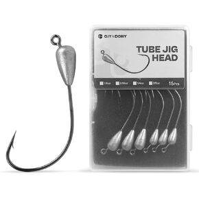 Tube Jig Heads for Bass Fishing 1/8 3/16 1/4 3/8oz with 3/0 4/0 Hooks (15 PCs)