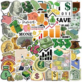Love Money Stickers 50pcs Cute Gold Coin Decals for Laptops Trackpads Keyboards Backpacks Skateboards Luggage Water Bottles Scrapbooks Mirrors Notebooks Journals Cars Bumpers Bikes Bedroom Travel Case