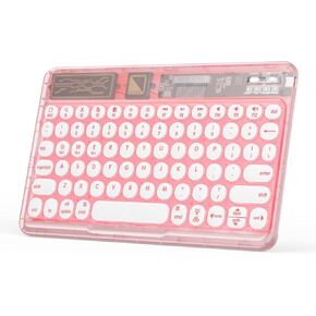 OMOTON Bluetooth Keyboard for iPad, Ultra-Slim Wireless Keyboard for PC Smartphone Tablet Laptop, Rechargeable Keyboard for iOS Android Windows, Transparent Pink