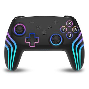 RALAN Wireless Controller Compatible with Switch/Lite/OLED/PC, Adjustable Colors RGB LED and Turbo, 4-Speed Dual Vibration, Wake Up, 6-Axis