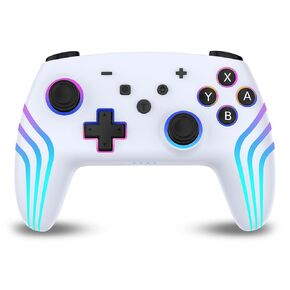 RALAN Wireless Controller Compatible with Switch/Lite/OLED/PC, Adjustable Colors RGB LED and Turbo, 4-Speed Dual Vibration, Wake Up, 6-Axis
