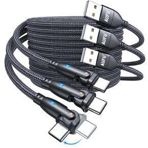 AUFU USB C Cable 6ft(3Pack-6.6ft/6.6ft/6.6ft), 180° Rotation USB to USB C Cable/3A USB C Fast Charger Cable/USB A to USB C Cable/Type C Charging Cable/USB C Charging Cord for Type C Device