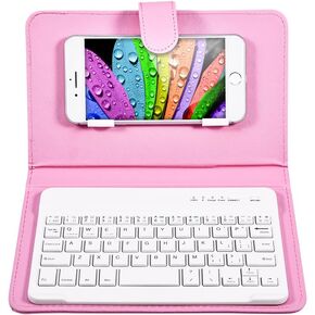 Keyboard Case, PU Leather Magnetic Flip Stand Travel Carrying Case Cover with Removable Wireless Bluetooth Keyboard for iOS/for Android 4.5''-6.8'' Smartphones
