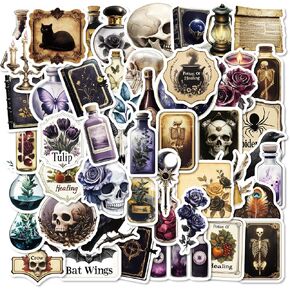 50Pcs Gothic Stickers Pack, Vintage Skull Stickers for Water Bottle Laptop Scrapbook Journaling Skateboard, Waterproof Vinyl Graffiti Punk Decals