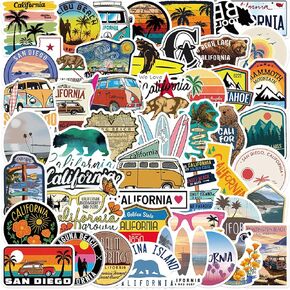 California Stickers 50PCS Travel Stickers for Laptops, Trackpads, Keyboards, Backpacks, Skateboards, Luggage, Water Bottles, Scrapbooks, Mirrors, Notebooks, Journals, Cars, Bumpers Waterproof