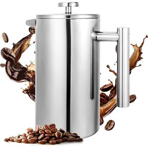 34 Ounce 1 Liter French Press Coffee Maker with Filter Heat Resistant Thickened 304 Stainless Steel Coffee Press Versatile Coffee Pot Tea Press for Kitchen Café Travel Camping
